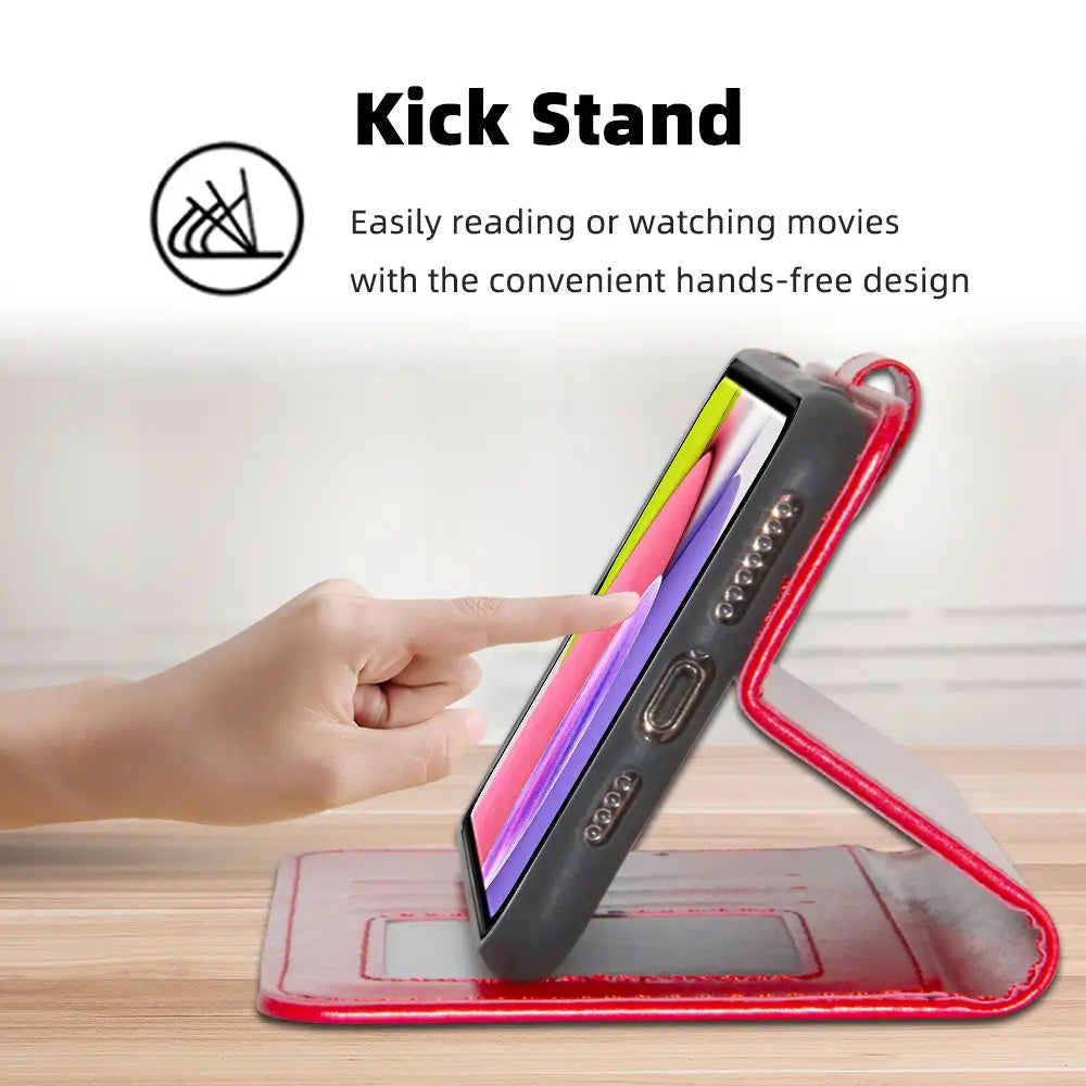 Red Leather Wallet Phone Case for Samsung with Stand & Card Slots