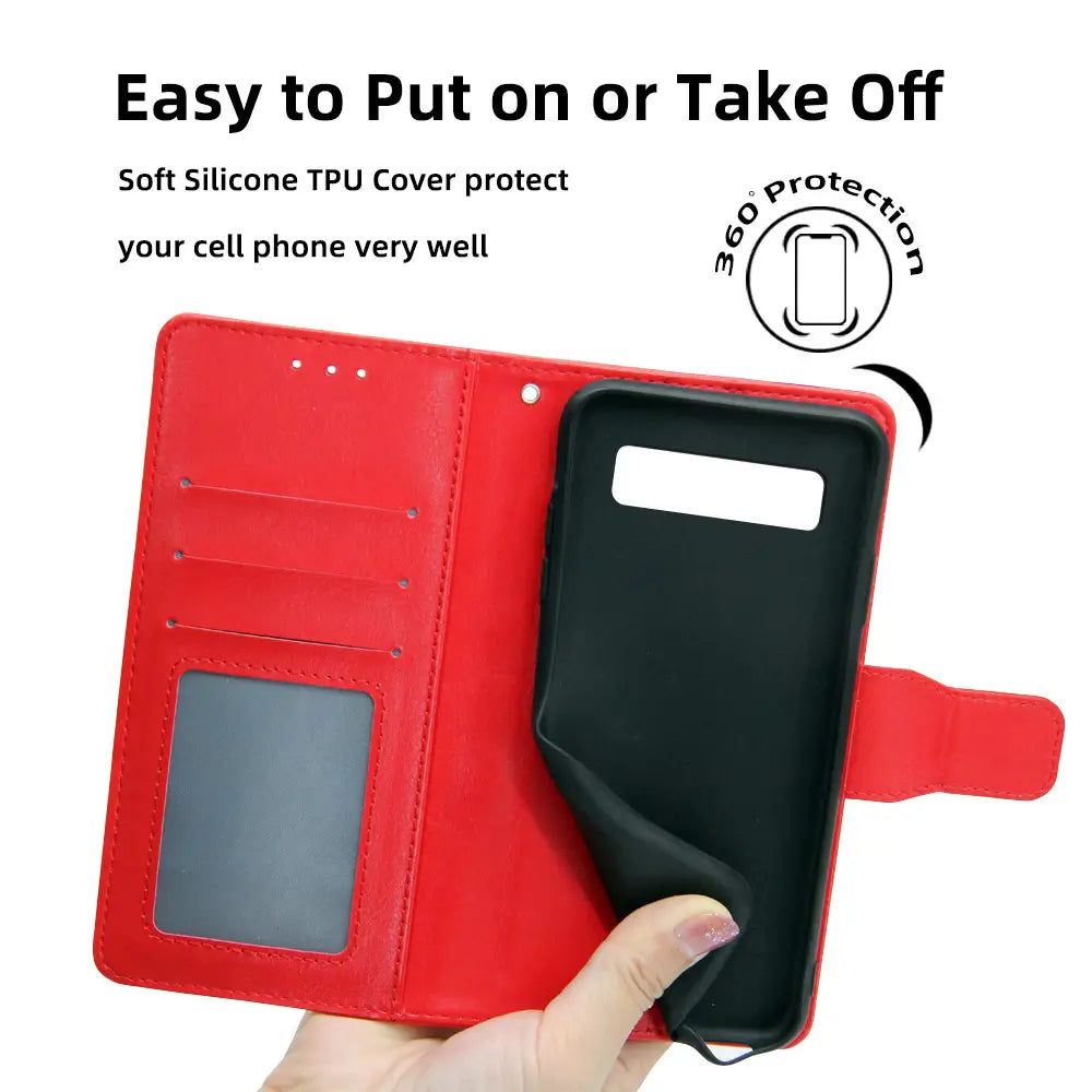 Red Leather Wallet Phone Case for Pixel 3XL with Stand