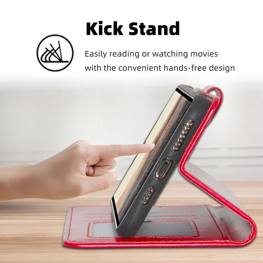 Red Leather Wallet Phone Case for Pixel 3XL with Stand
