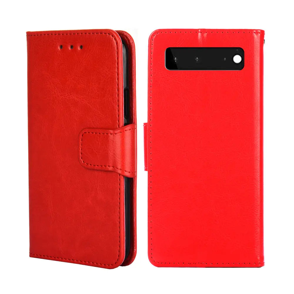 Red Leather Wallet Phone Case for Pixel 3XL with Stand