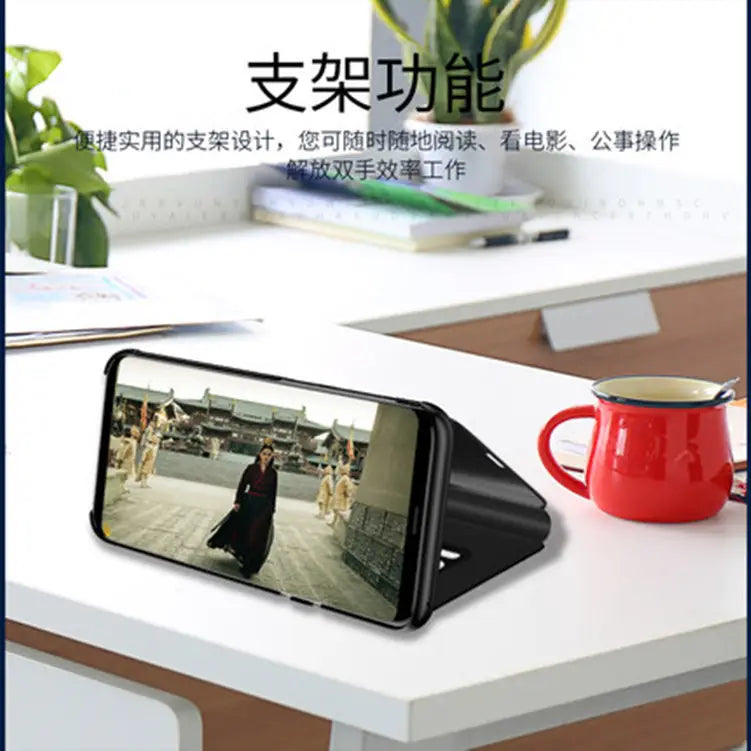 Samsung S25 Ultra Mirror Flip Case Black Premium Leather