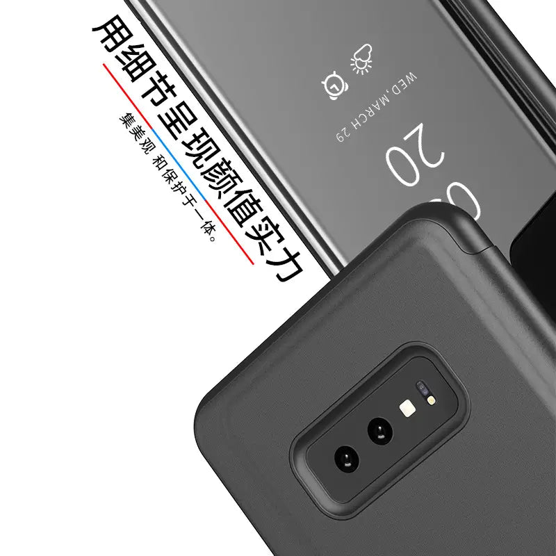 Samsung S25 Ultra Mirror Flip Case Black Premium Leather