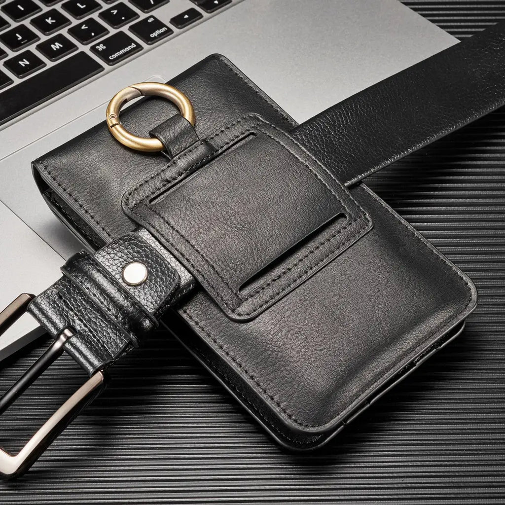 Black Leather Waist Bag for iPhone 12/11 Pro Max