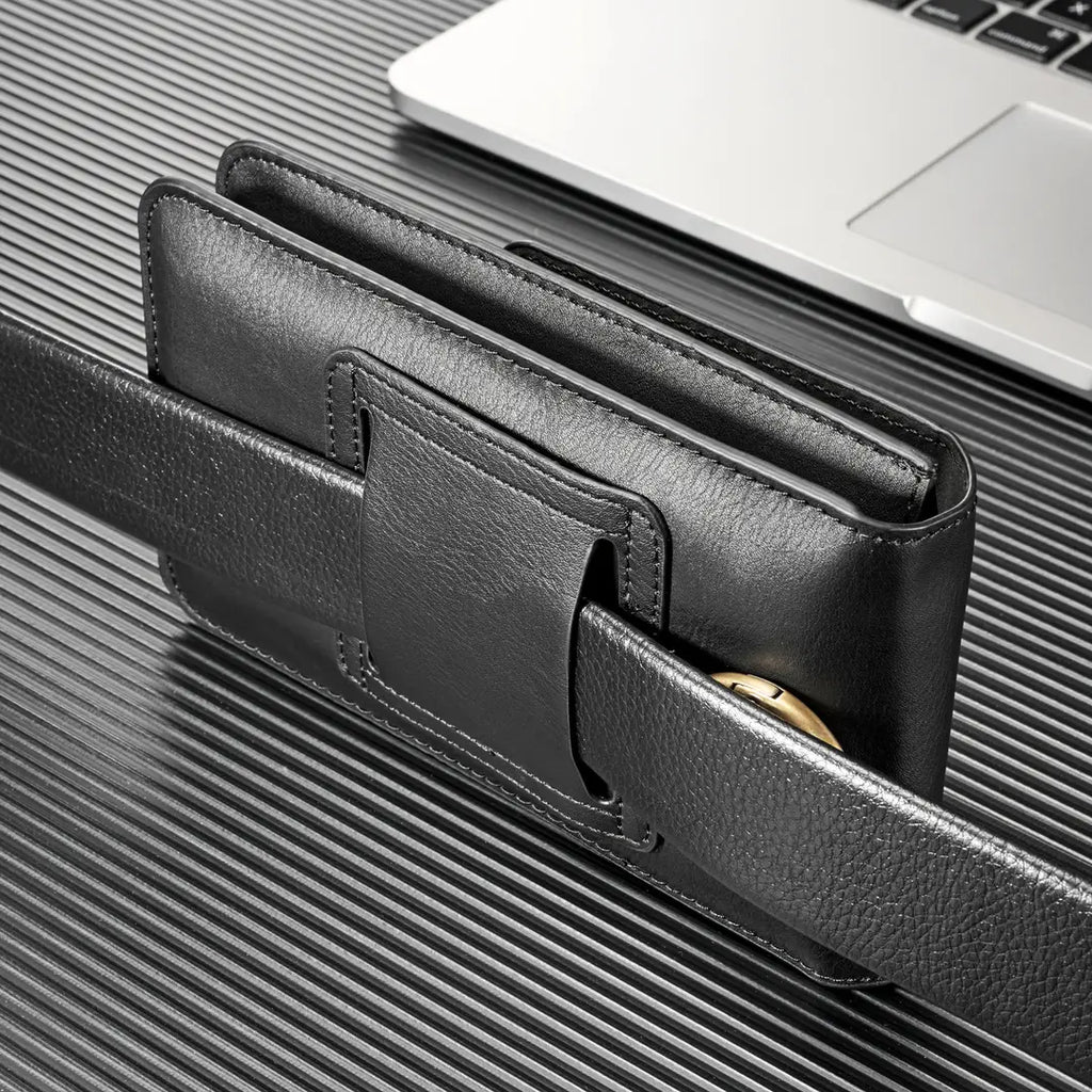 Black Leather Waist Bag for iPhone 12/11 Pro Max
