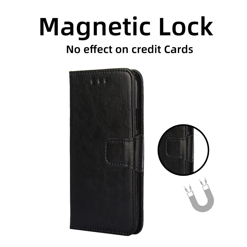 Premium Black Leather Flip Case for iPhone 17 Pro, 16 Pro Max, 14, 13