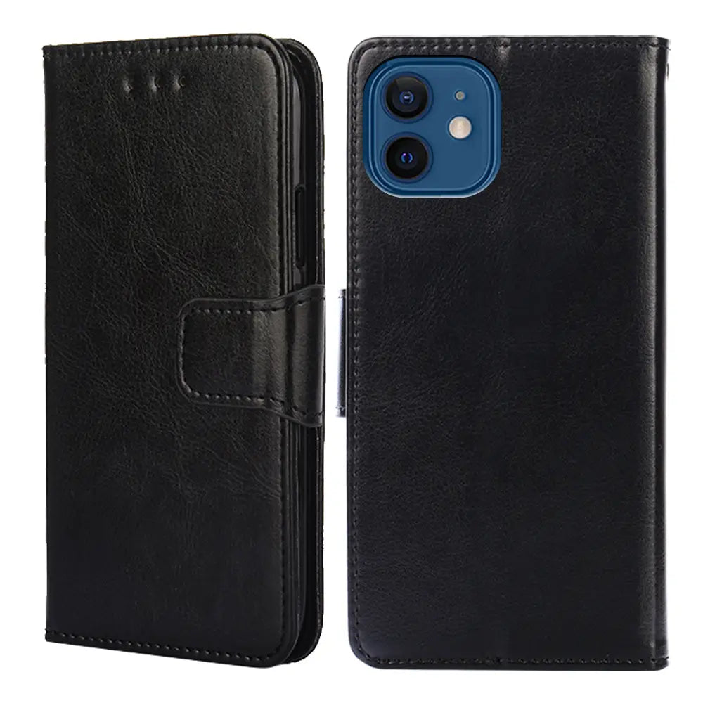Premium Black Leather Flip Case for iPhone 17 Pro, 16 Pro Max, 14, 13