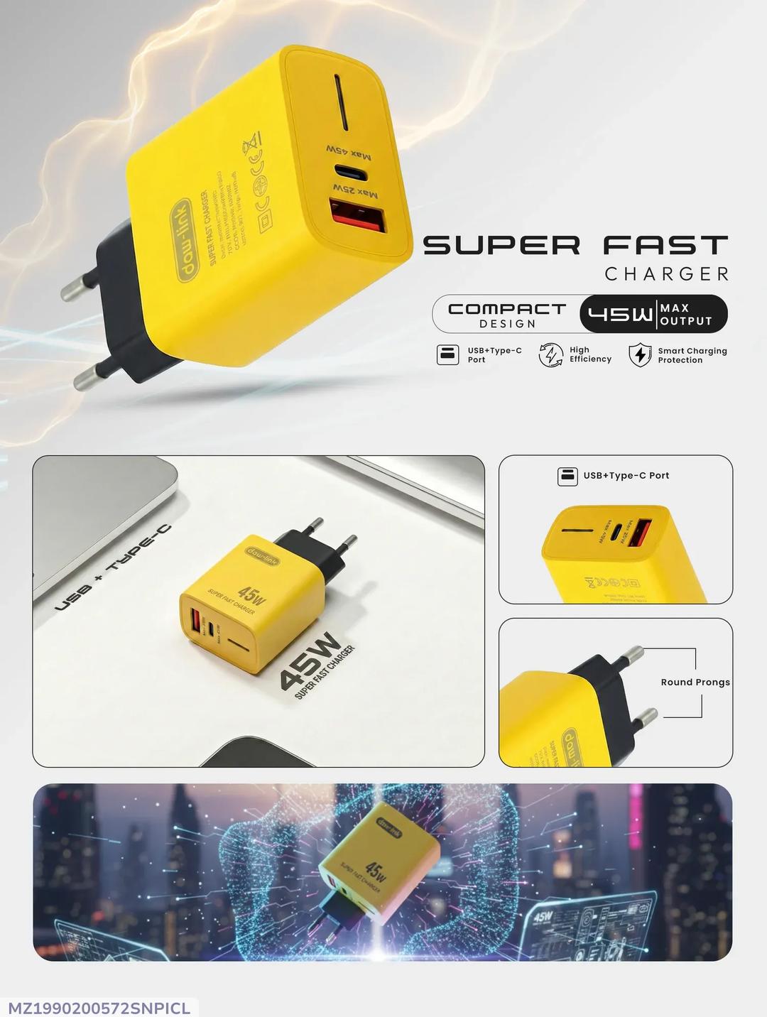 USB-C Fast Charging Adapter Yellow 3A