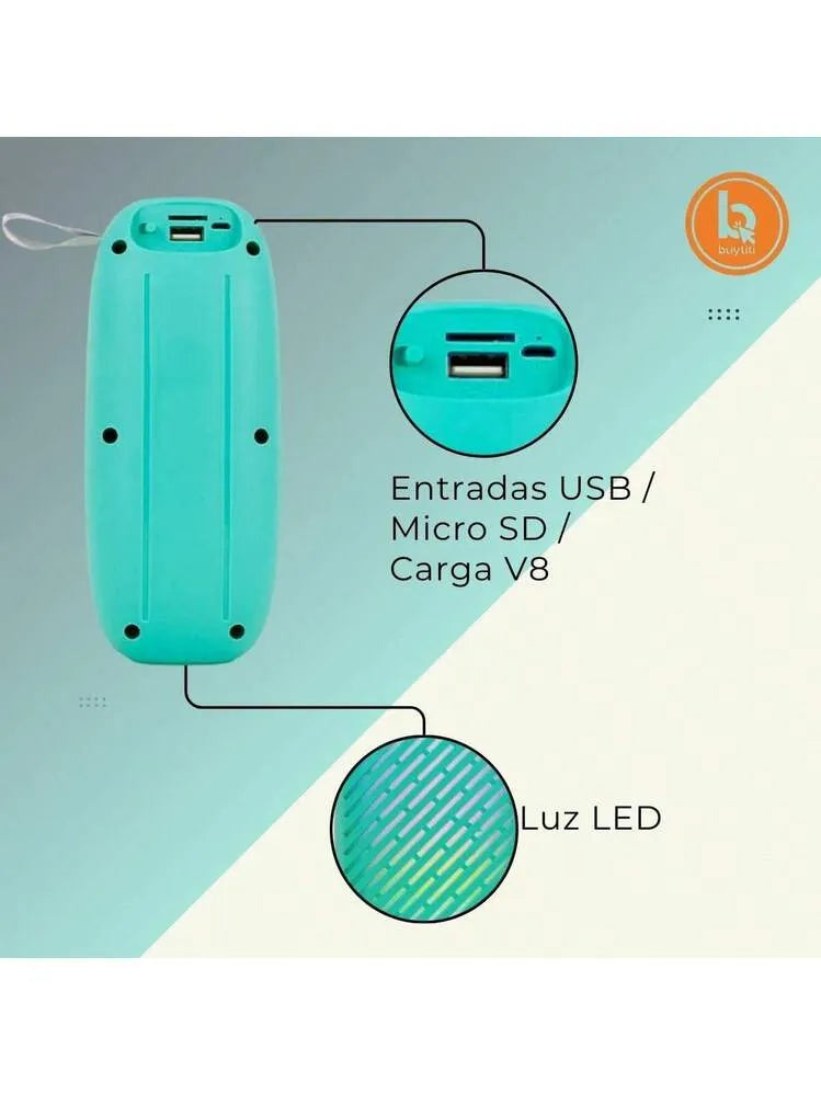 Portable Bluetooth Speaker with LED Lights & Fast Charge, Pink, 5W, 1200mAh Battery, 1998 Model, 5" x 2" x 29.9"
