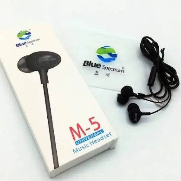 Blue Spectrum M5 Black Handsfree | High-Quality Stereo Earphones with Deep Bass | High-Quality Wired Headphones for All Mobile Phones