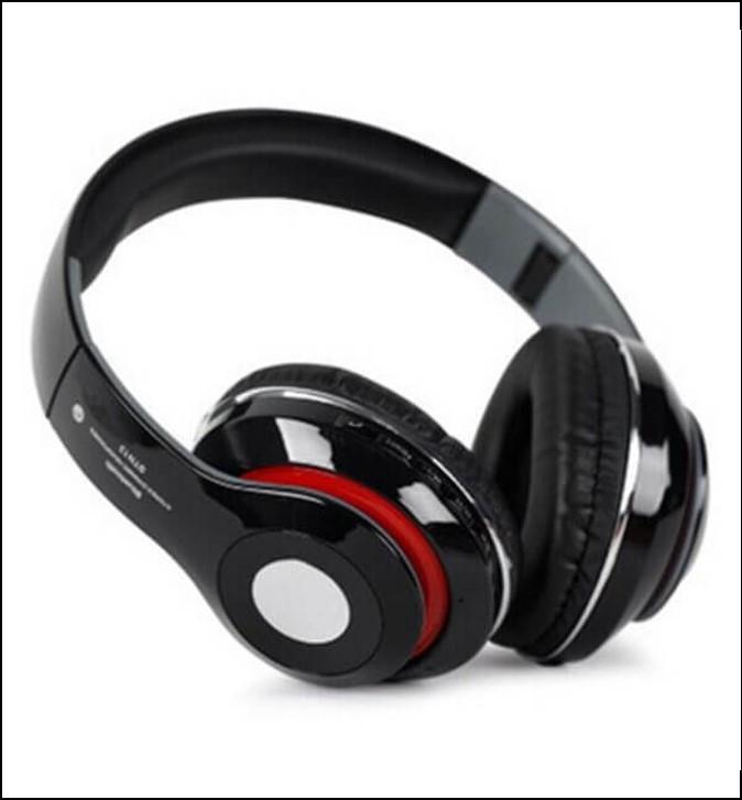 Black Bluetooth Headphones with Red Ring & Long Battery