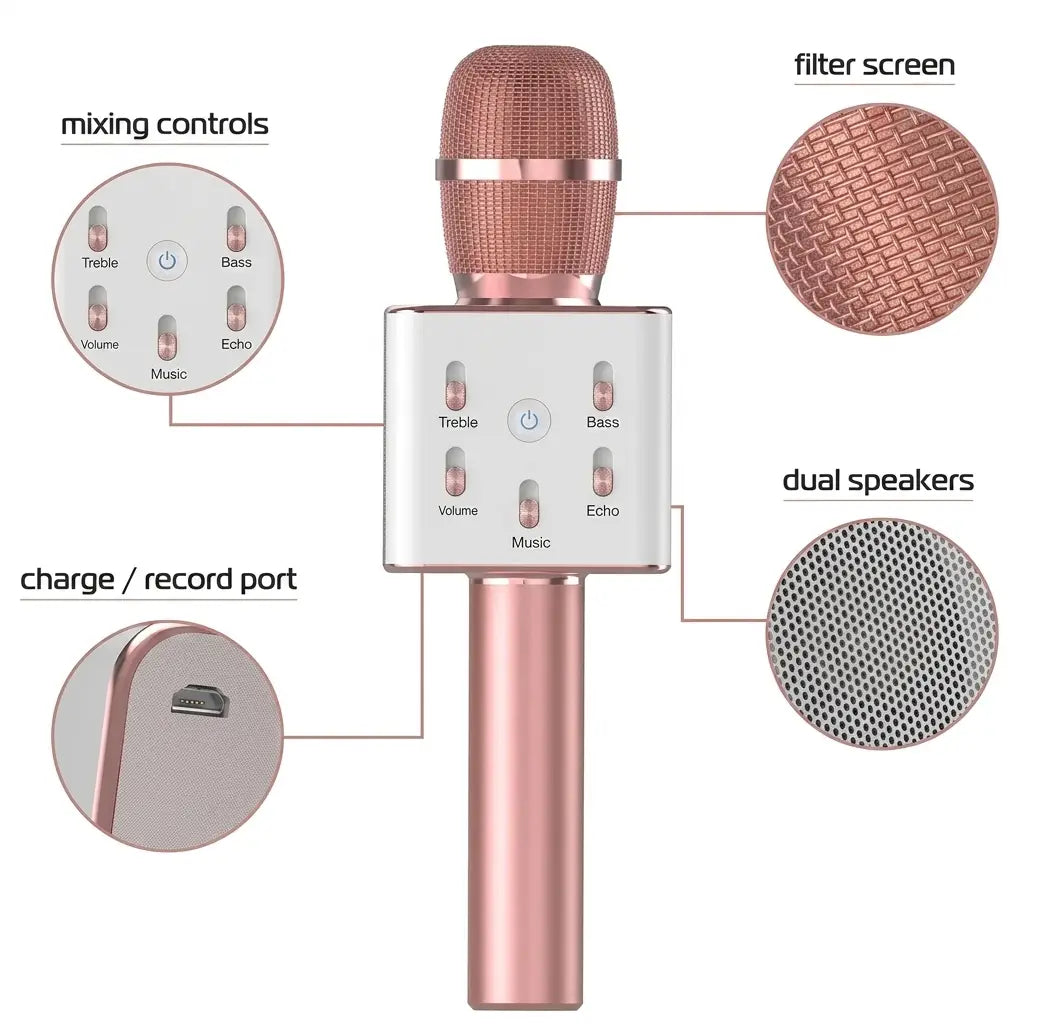 Wireless Electric Singing Mike Handheld Multi-Function Bluetooth Karaoke Mic with Microphone Speaker for All Smart Phones
