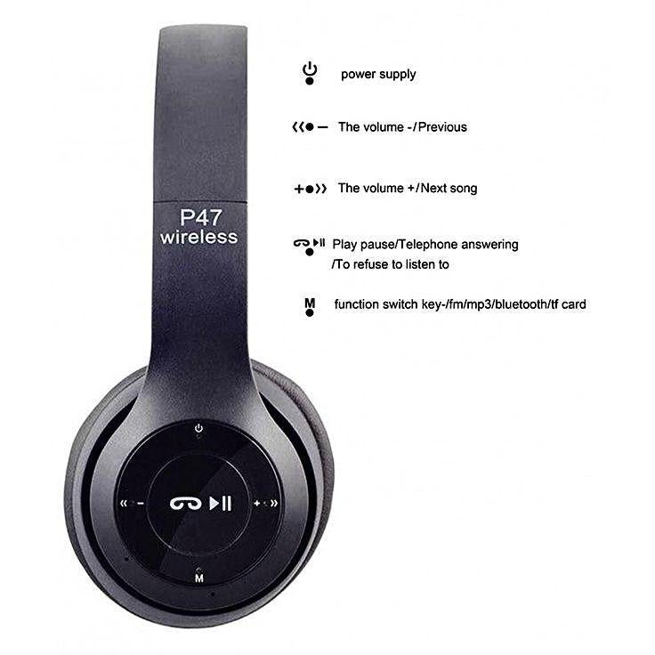 Wireless Stereo Headphones Black Active Noise Cancellation