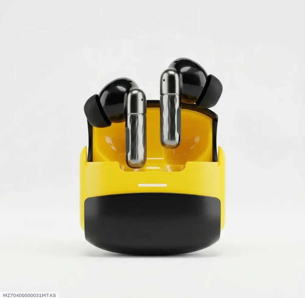 TWS Wireless Earbuds Yellow Black Battery Charging