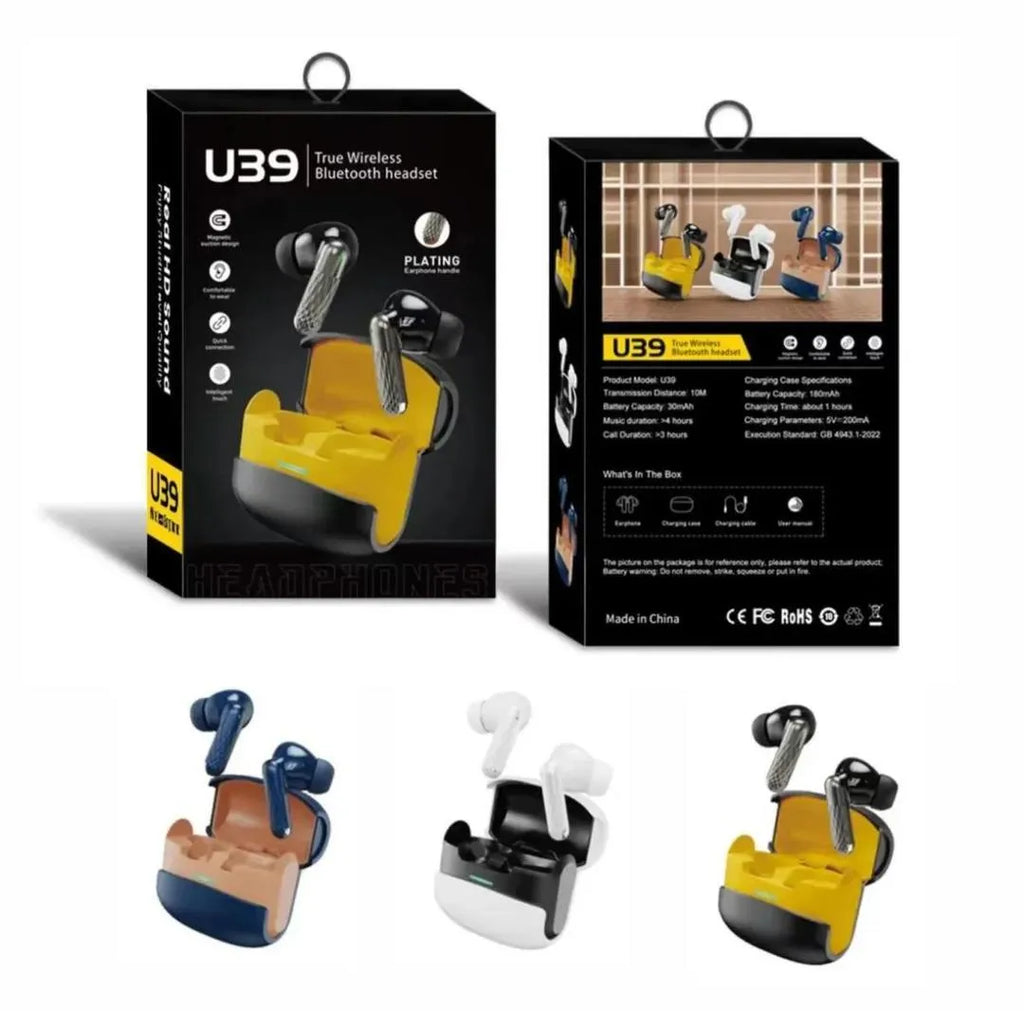 TWS Wireless Earbuds Yellow Black Battery Charging
