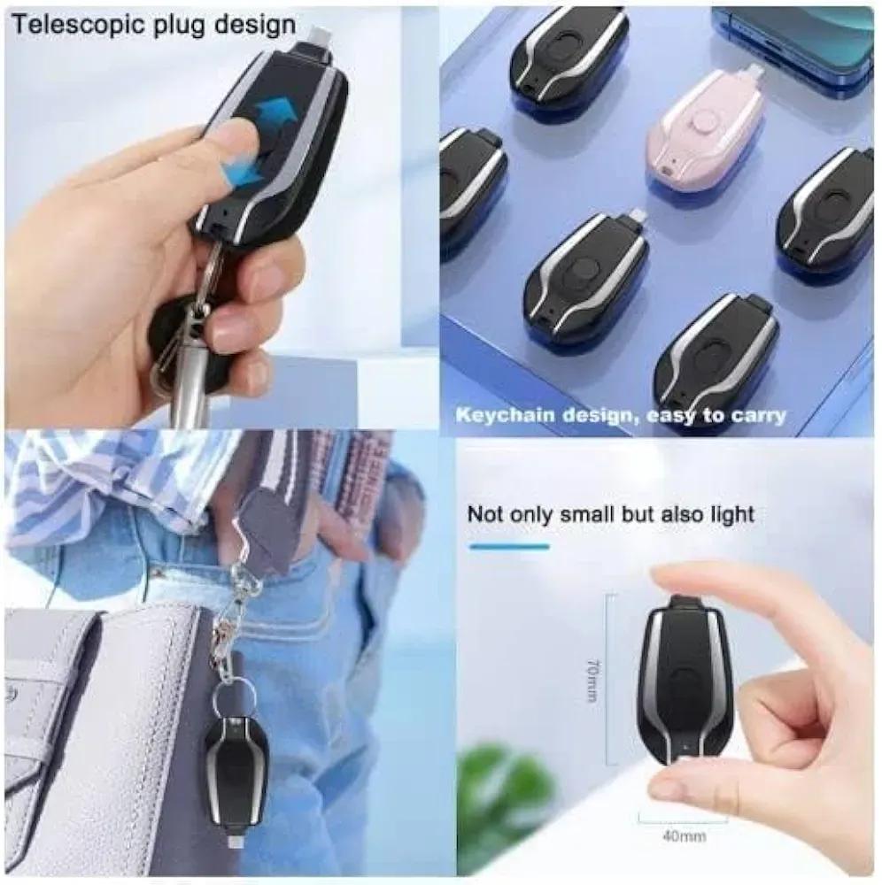 Keychain Power Bank Black Portable USB Charging